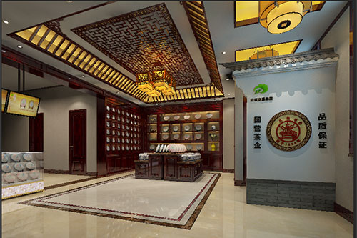 沙湖原种场古朴典雅的中式茶叶店大堂设计效果图